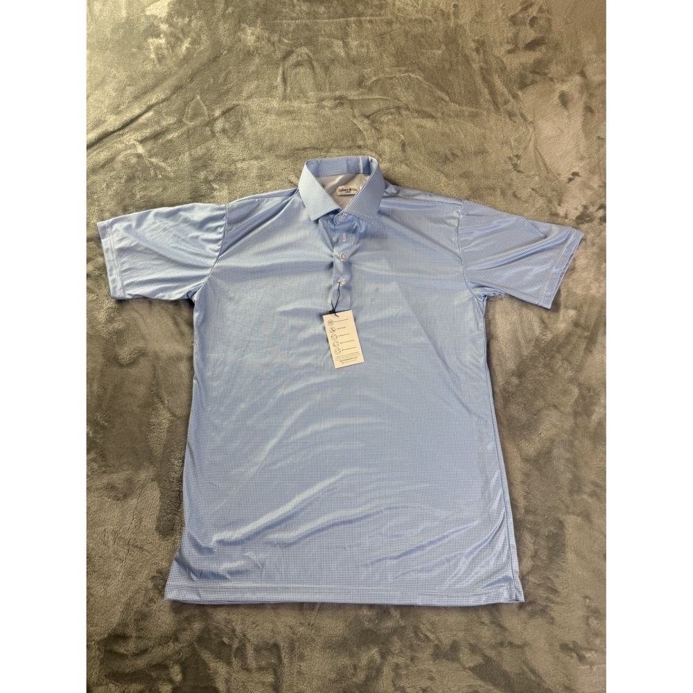 NWT Collars & Co. Dress Collar Polo Mens L Blue Geometric Short Sleeve Stretch